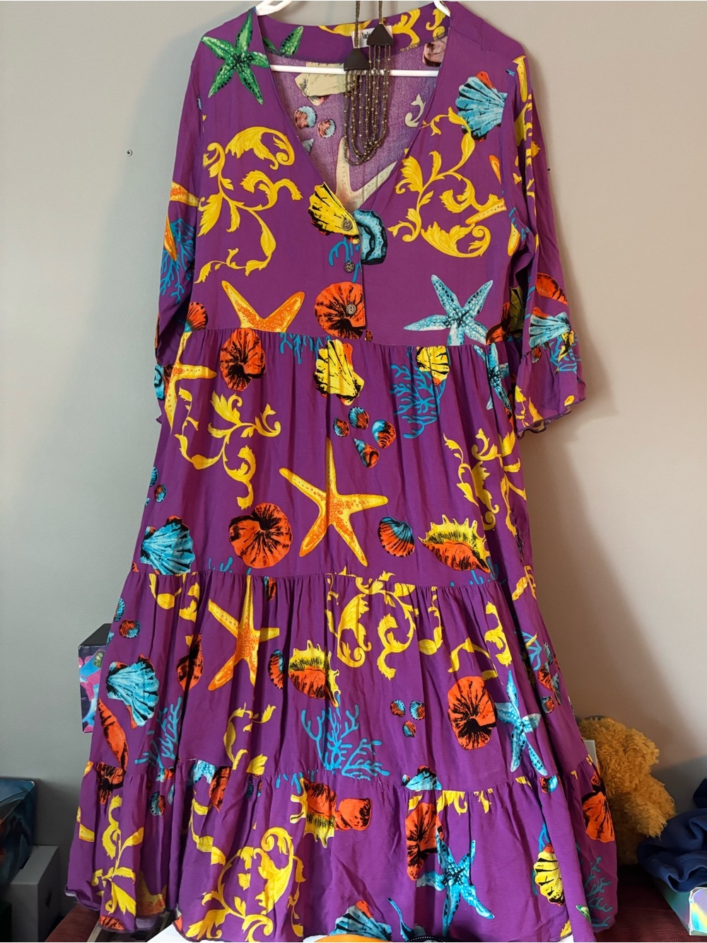 Vibrant Türkiş Otantik Purple Seashell Tiered Maxi Dress